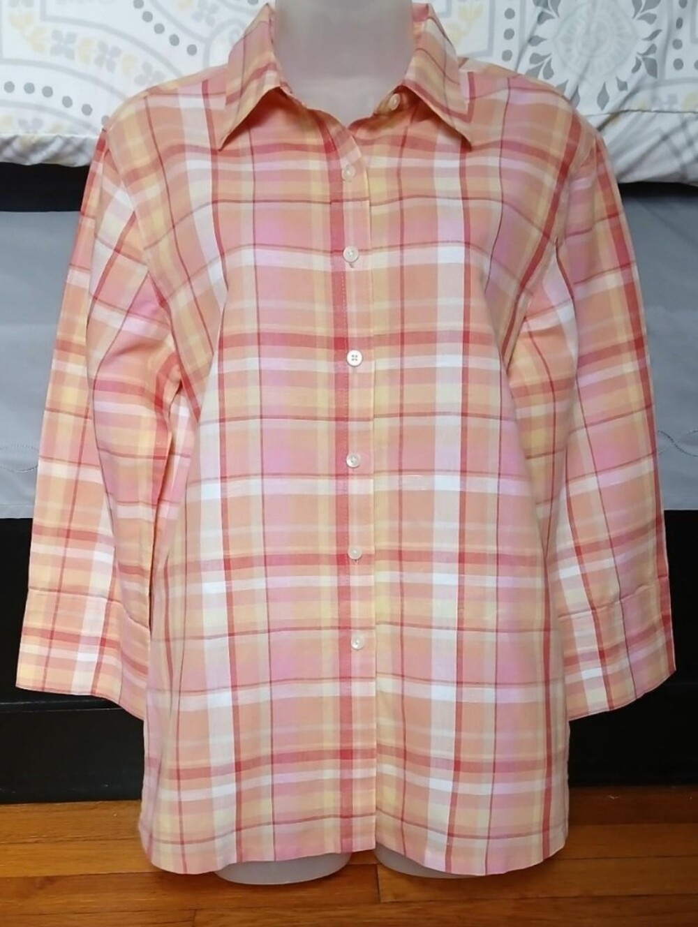 NWOT-Talbots Pink and White Plaid Button-Down Blouse